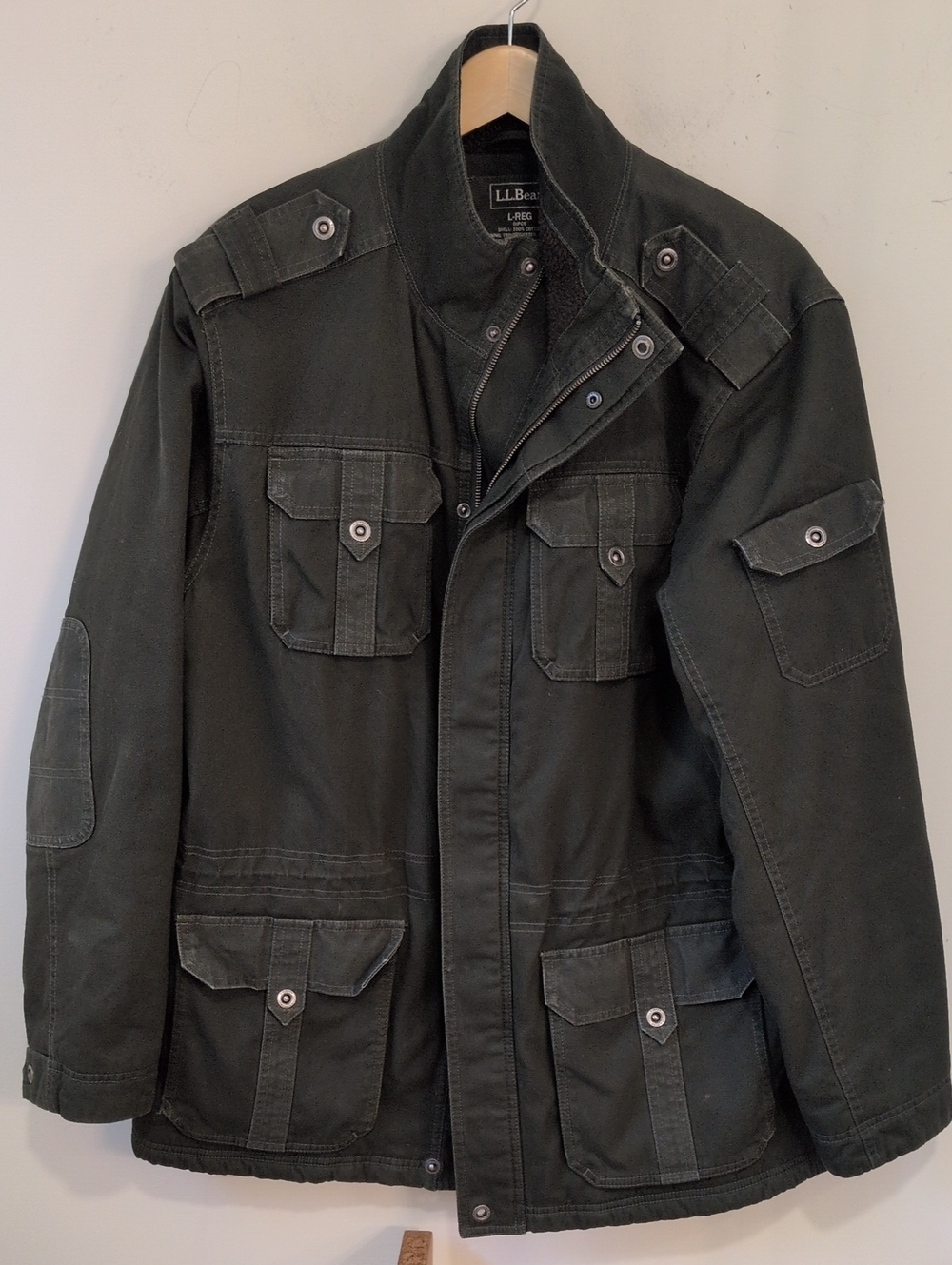L.L. Bean Mens Green Sherpa Lined Cargo Field Jacket Size Large